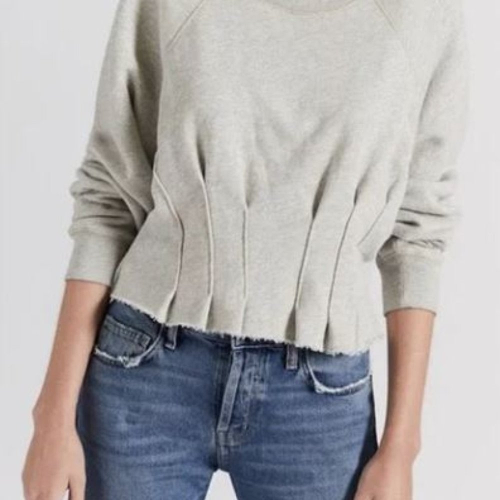Current/Elliott Gray Pintucked Raw Edge Crewneck Size 2